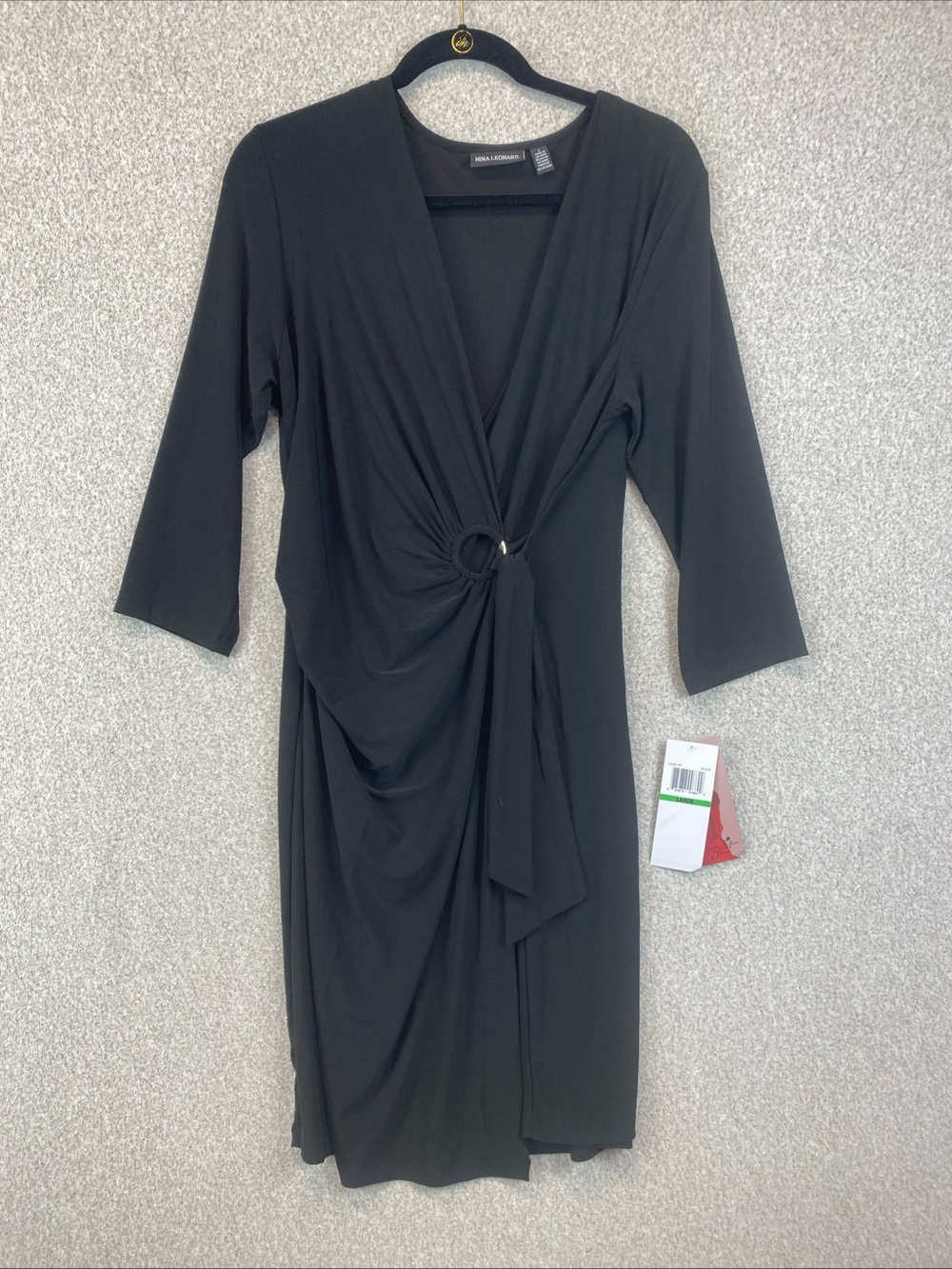Nina Leonard Dress Womens Size L Wrap Front Grommet Tie Wrinkle Free Evening